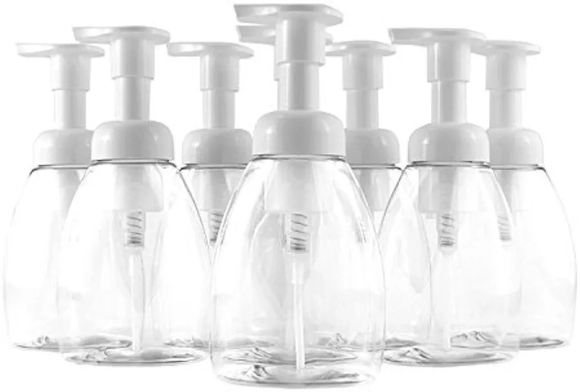 Cornucopia Dispensadores de jabón espumoso de 8.5 onzas / 250 ml de capacidad (8 unidades), ovalados con bombas blancas botellas vacías de jabón líquido de plástico