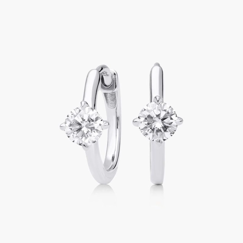 14K White Gold Lab-Created Diamond Solitaire Hoop Earrings