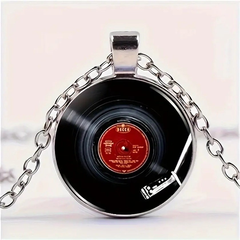 Fashion Record Glass Pendant Necklace Men Women - Temu