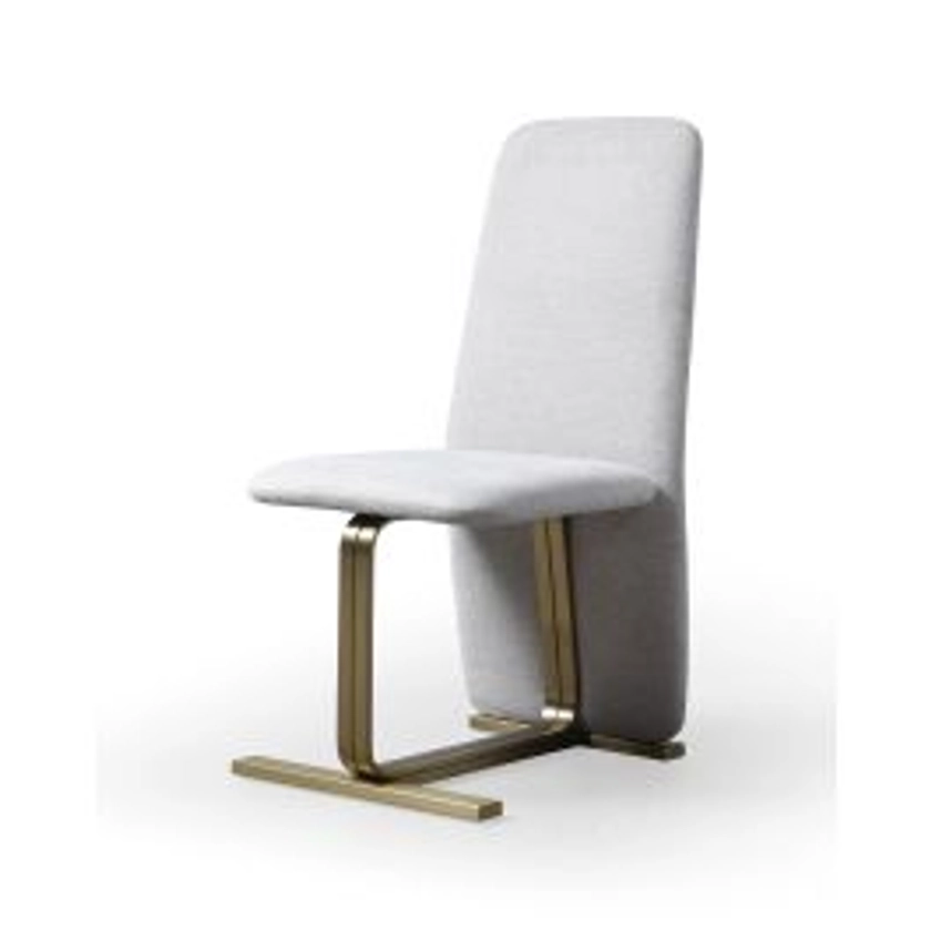 Modrest Tasha - Modern Beige Linen + Brushed Brass Dining Chair (Set of 2)