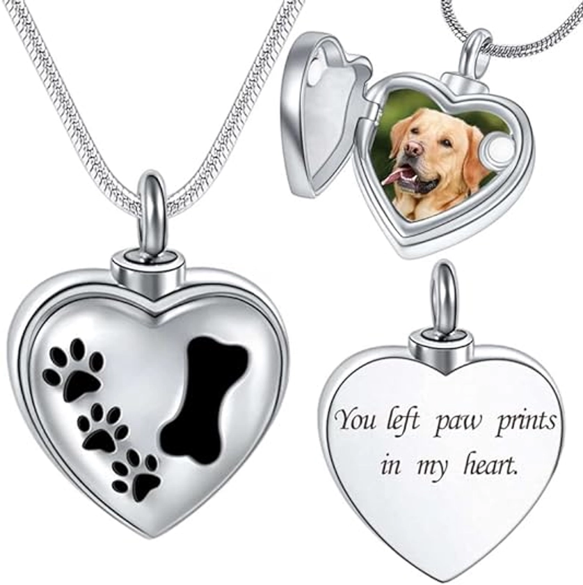 Farfume Personalized Pet Urn Necklace for Dog Cat Ashes Cremation Pet Memorial Customized Photo Text Engraving Pendant Keepsake Funeral Jewelry