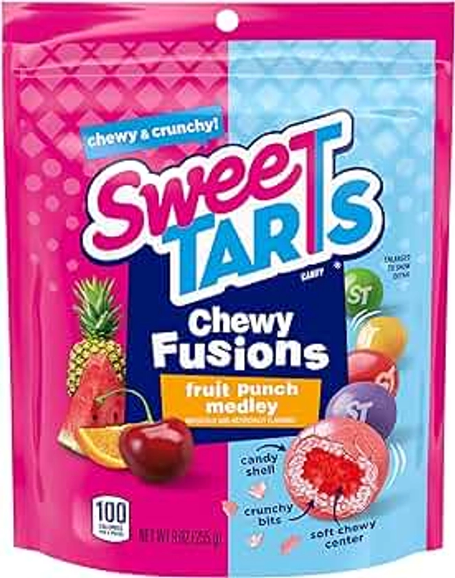 SweeTARTS Chewy Fusions Candy, Fruit Punch Medley, Sweet and Tart, 9 Ounce