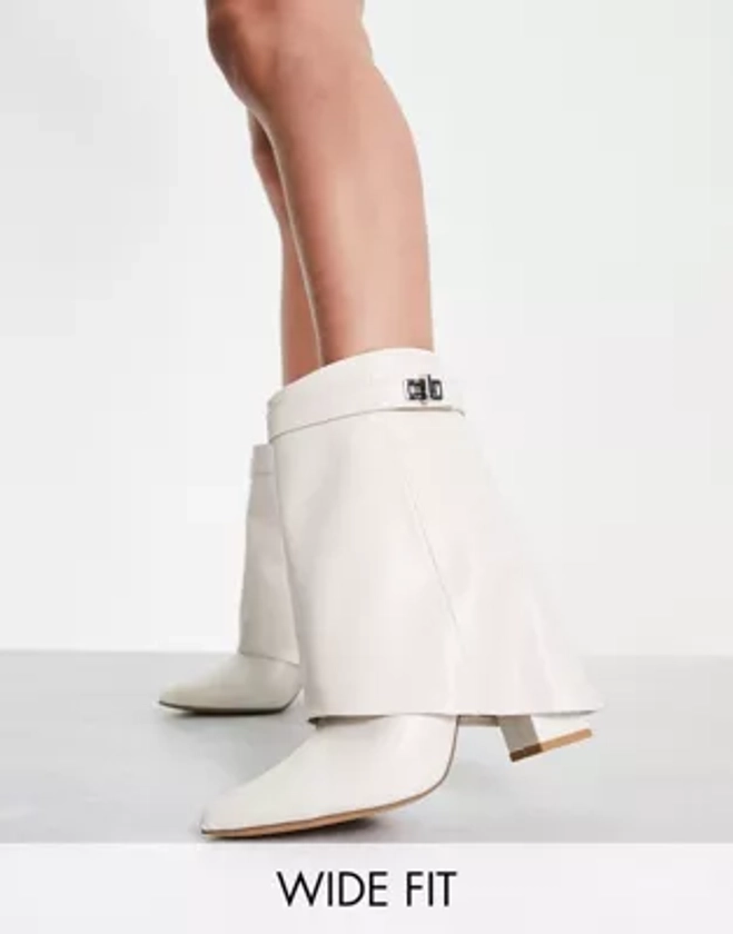 Public Desire Wide Fit Fyre foldover heeled boots in white | ASOS