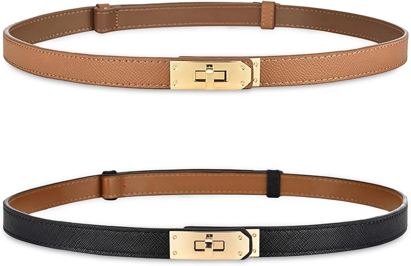 Amazon.com: ANHAISHUILV Women's Skinny Leather Belt with Adjustable Golden Turn-Lock Buckle - Ideal for Dresses, Jeans, and Coats : Everything Else