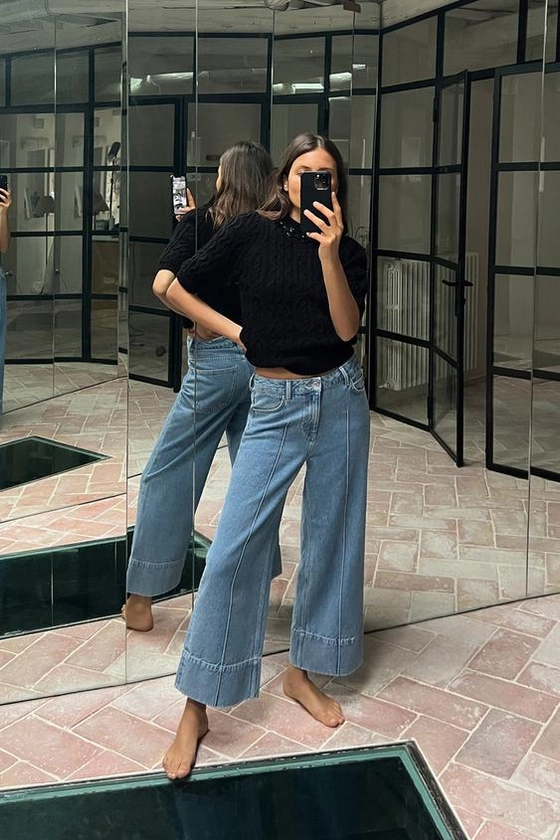 Z1975 WIDE-LEG CROPPED HIGH-WAIST FRONT SEAMED JEANS