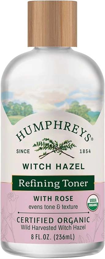 Humphreys Clarify + Soothe Witch Hazel with Rose Organic Toner, Clear, 8 Oz ( Pack of 1)