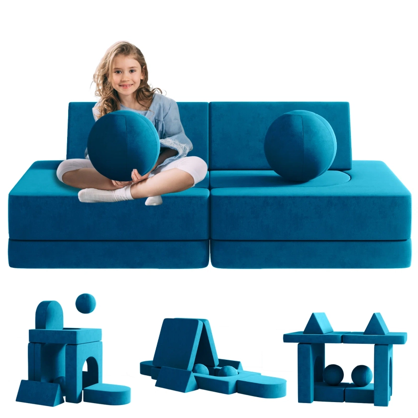 linor Kids Couch 10pcs with 2 Balls and Tunnel, Toddler Sofa Kids Fold Out Couch for Playroom Bedroom | Wayfair