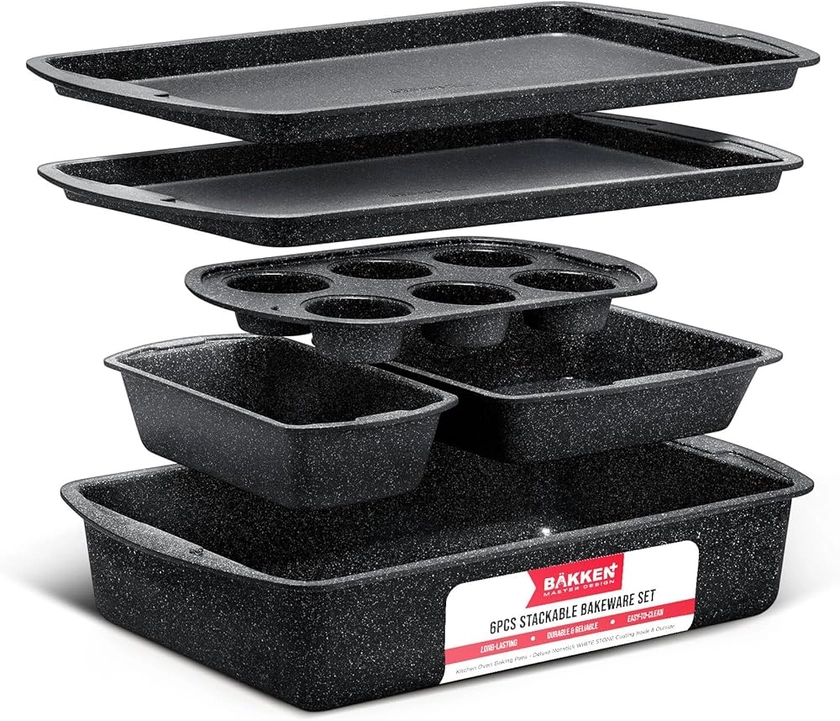 Amazon.com: Bakken Swiss - Bakeware Set – 6 Piece – Stackable, Deluxe, Non-Stick Baking Pans for Professional and Home Cooking – Carbon Steel, Gray Stone Coating: Home & Kitchen