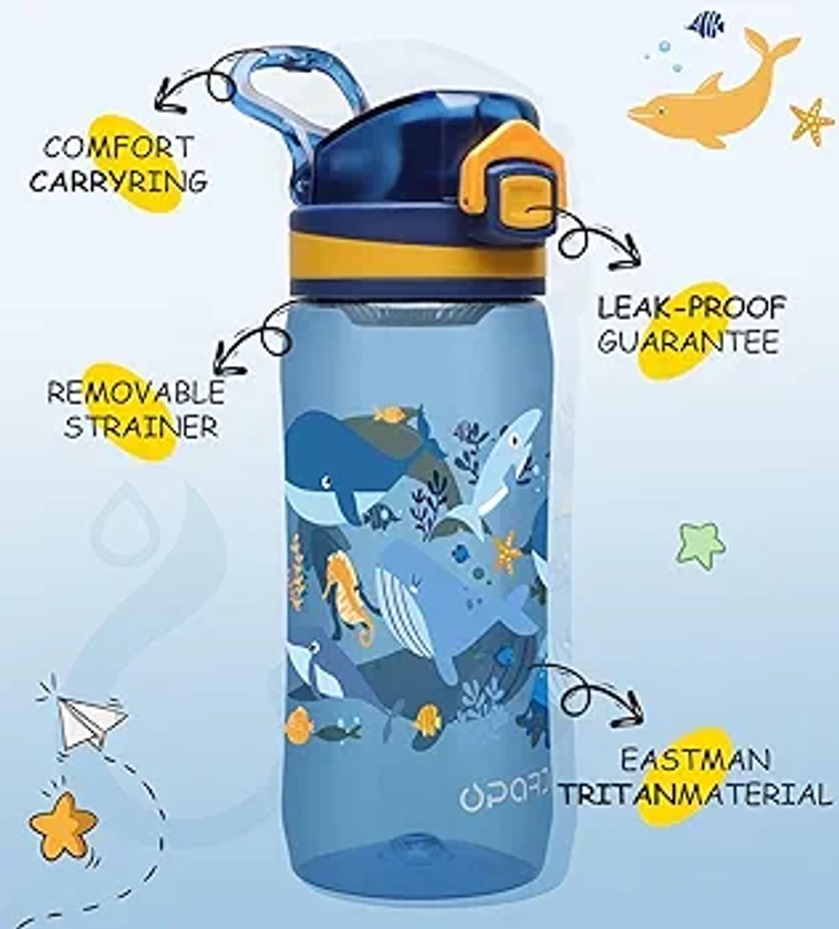 Opard Sports Water Bottle, 500ml / 600ml / 1000ml BPA Free Non-Toxic Tritan Plastic Drinking Bottle with Leak Proof Flip Top Lid for Gym, Outdoor, School, Work