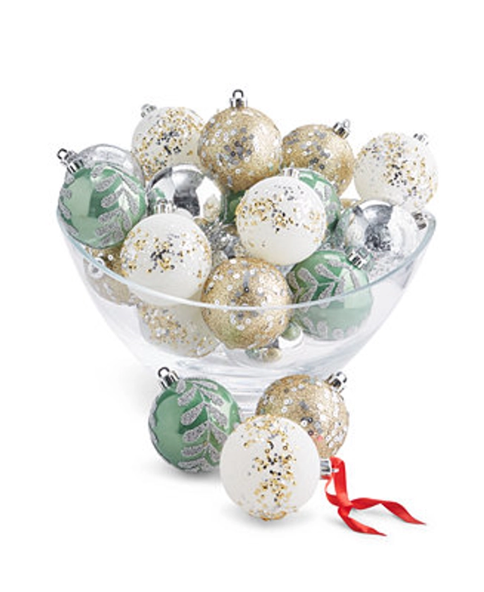 Holiday Lane Northern Lights Set of 30 Gold-Tone, Green & Silver-Tone Multi-Finish Ball Ornaments, Created for Macy's - Macy's 