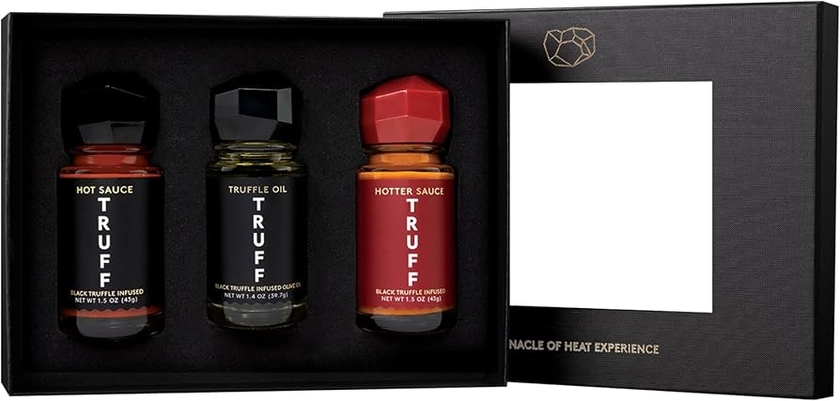 TRUFF Mini Variety Pack - Original Hot Sauce (1.5 oz), Black Truffle Oil (1.4 oz), and Hotter Hot Sauce (1.5 oz), Portable Travel Bottles of Gourmet Condiments, Unique Flavor Experiences with Truffle, 3-Bottle Set