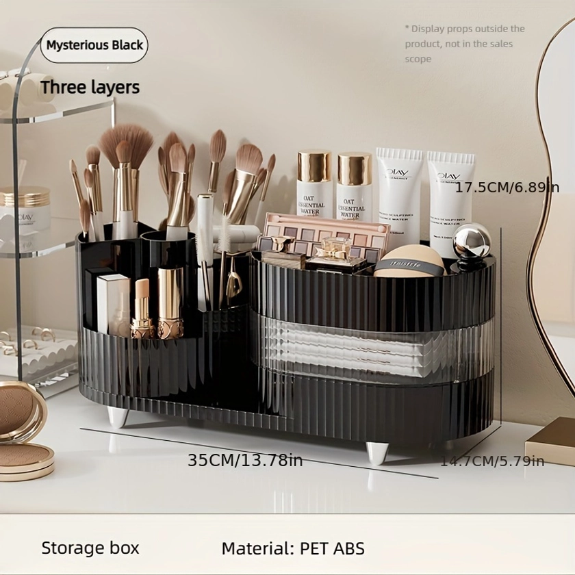 1pc 360° Rotating Makeup Organizer, Cosmetic Storage Box With 2/3 Tier Option, Plastic Multi-Compartment Brush Holder, Eyeshadow Palettes And Beauty Accessories, Utility Tray, Vanity Decor