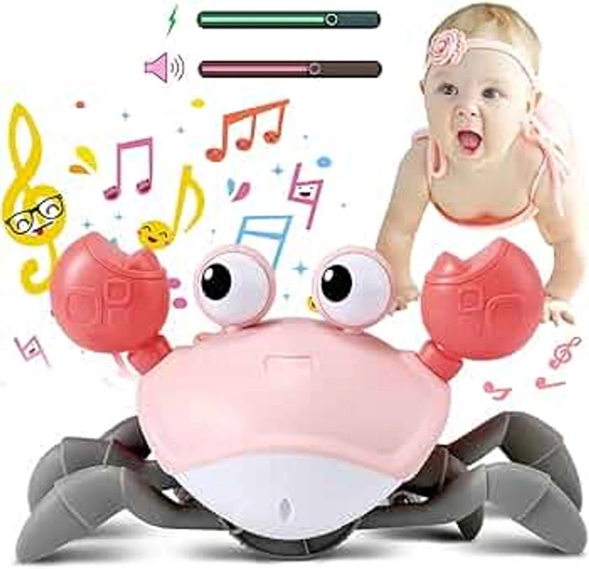 control future Baby Girl Toys Tummy Time: Pink Crawling Crab Babies Montessori Toy Learning 36 Months 3 Year Old Birthday Infant Girls Valentines Day Gifts Stuff 0 1 2 Essentials