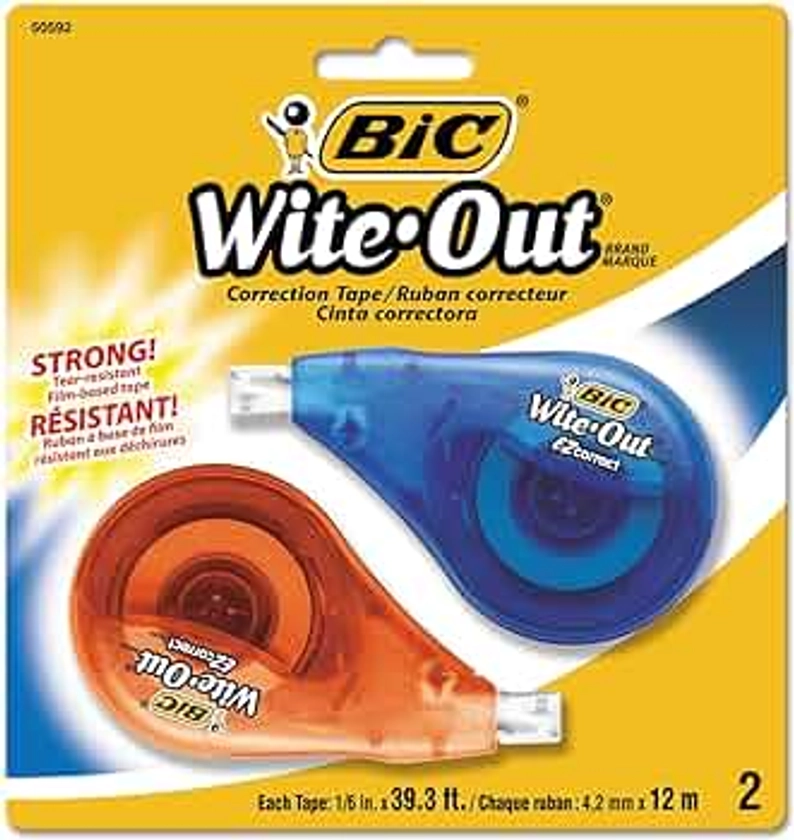 BIC Wite-Out EZ - Cinta correctora correcta, 39.3 pies, paquete de 2 unidades de cinta correctora blanca, rápida, limpia y fácil de usar, cinta resistente a desgarros para oficina o escuela
