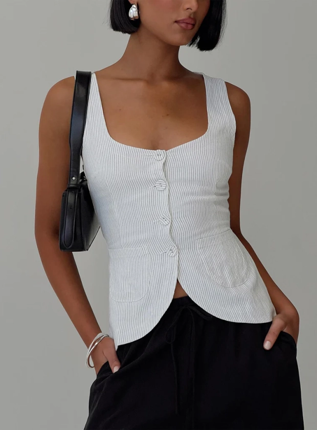 Spirito Vest Top White Thin Stripe