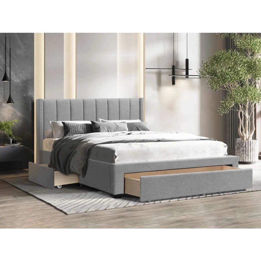 Hopkins Queen Bed Frame with Storage - Grey