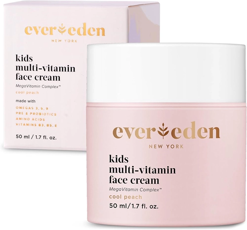 Evereden Kids Face Cream: Cool Peach, 1.7 oz. | Plant Based and Natural Face Lotion | Clean and Non-Toxic Face Moisturizer | Multi-Vitamin Skin Care for Kids