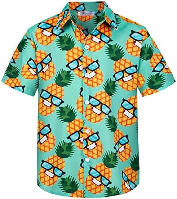 Yoimira Hawaiian Shirts for Boys,Boys Hawaiian Shirt Button Down,Aloha Shirt Boys Summer Beach Shirts for Kids 7-14 Years