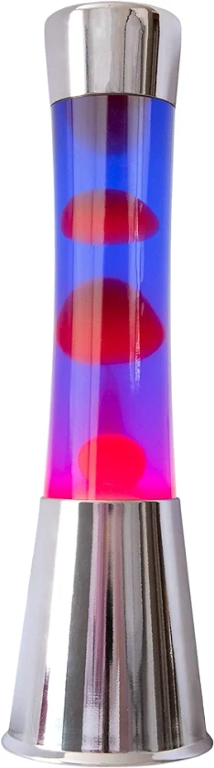 FISURA - Lampe à lave rouge et violette. Base chromée, liquide violet et lave rouge. Lampe d'ambiance originale. Avec ampoule de rechange. 11 cm x 11cm x 39,5 cm.