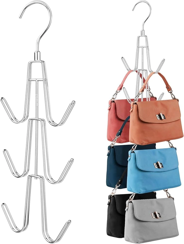 ZEDODIER Purse Hanger Organizer for Closet, 2 Pack Hanging Bag Holder, Keeping Purses Visible and in Good Condition, Metal Handbag Storage Hook Backpack Rack Space Saving Hanger, Silver