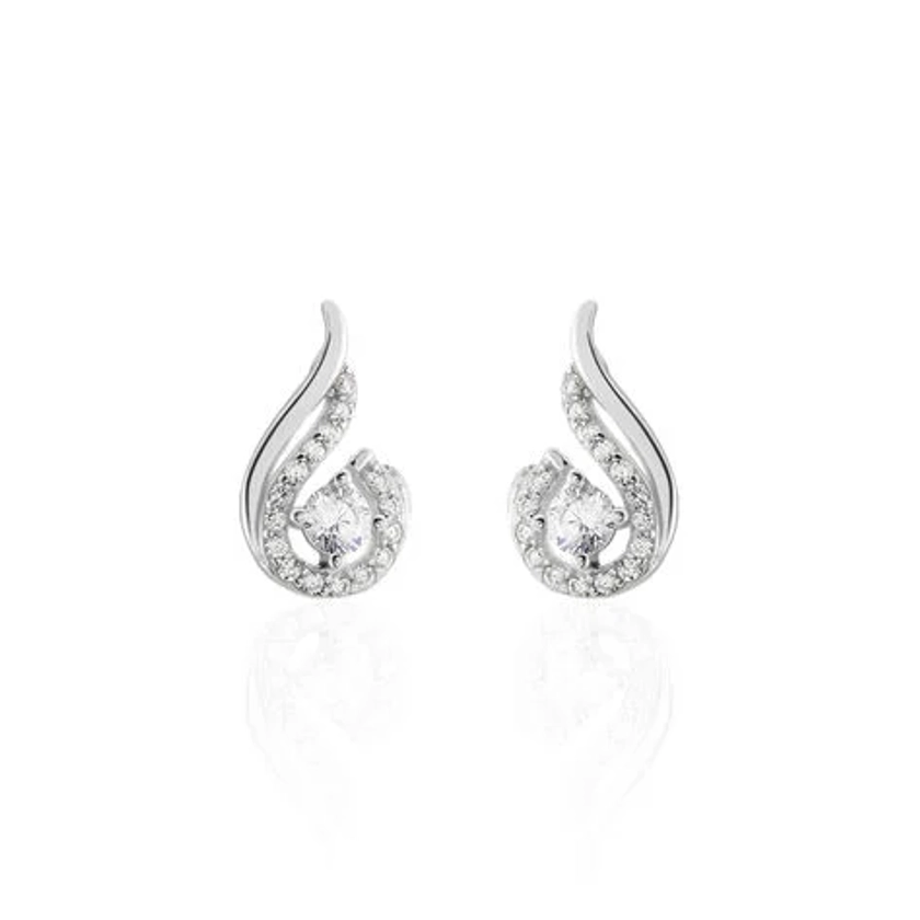 Boucles D'oreilles Puces Indian Drop Argent Blanc Oxyde De Zirconium