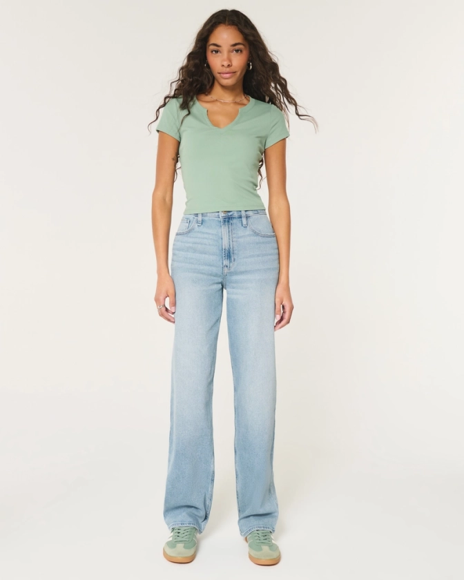 Women's Ultra High-Rise Medium Wash Dad Jeans | Women's Bottoms | HollisterCo.com