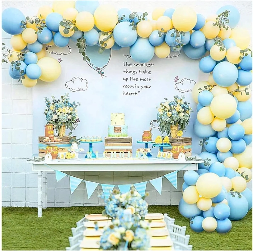 Pastel Balloon Garland Arch Kit with 100 pcs Blue and Yellow Balloons, DIY Balloon Bouquet Kit for Baby Shower, Wedding Bachelorette Birthday Party, Balloon Backdrop Background for Decorations