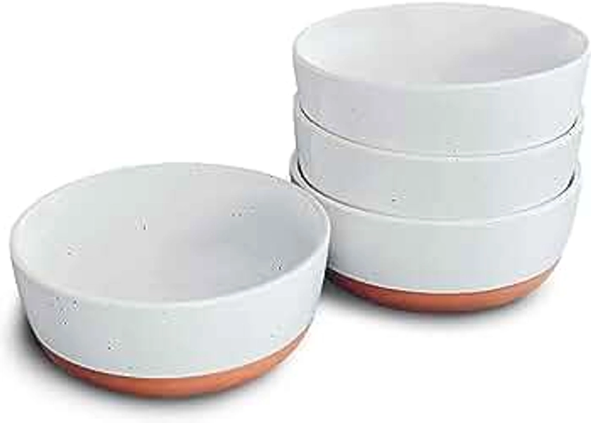 Mora Ceramic Flat Bowls Set of 4-25 oz- For Soup, Salad, Rice, Cereal, Breakfast, Dinner, Serving, Oatmeal, etc - Microwave, Dishwasher and Oven Safe Porcelain Bowl for Eating and Kitchen - Vanilla