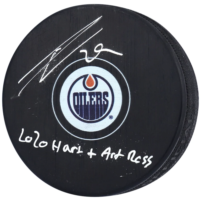 Autographed Edmonton Oilers Leon Draisaitl Fanatics Authentic Hockey Puck with "2020 Hart + Art Ross" Inscription