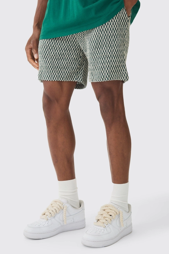 Elasticated Waist Crochet Bermuda Shorts | boohooMAN AU