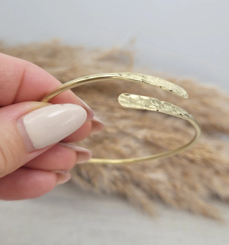 Golden Hammered Bracelet / Hammered Jewellery / Adjustable / Simple Bracelet / Minimal / Gift - Etsy UK