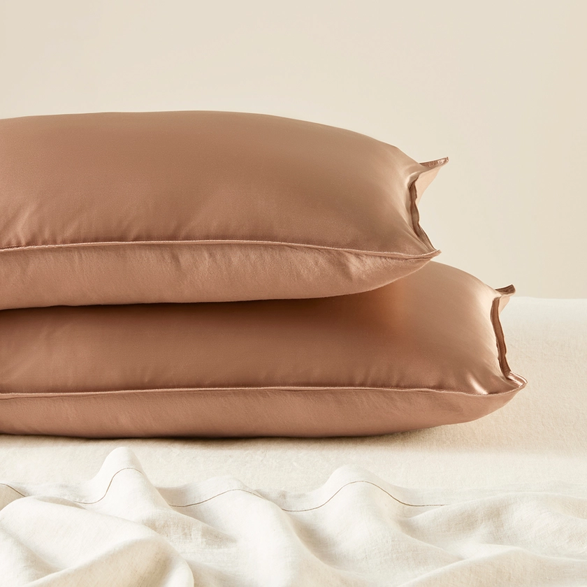 Vintage Washed Linen Silk Hazelnut Pillowcase Pair | Adairs