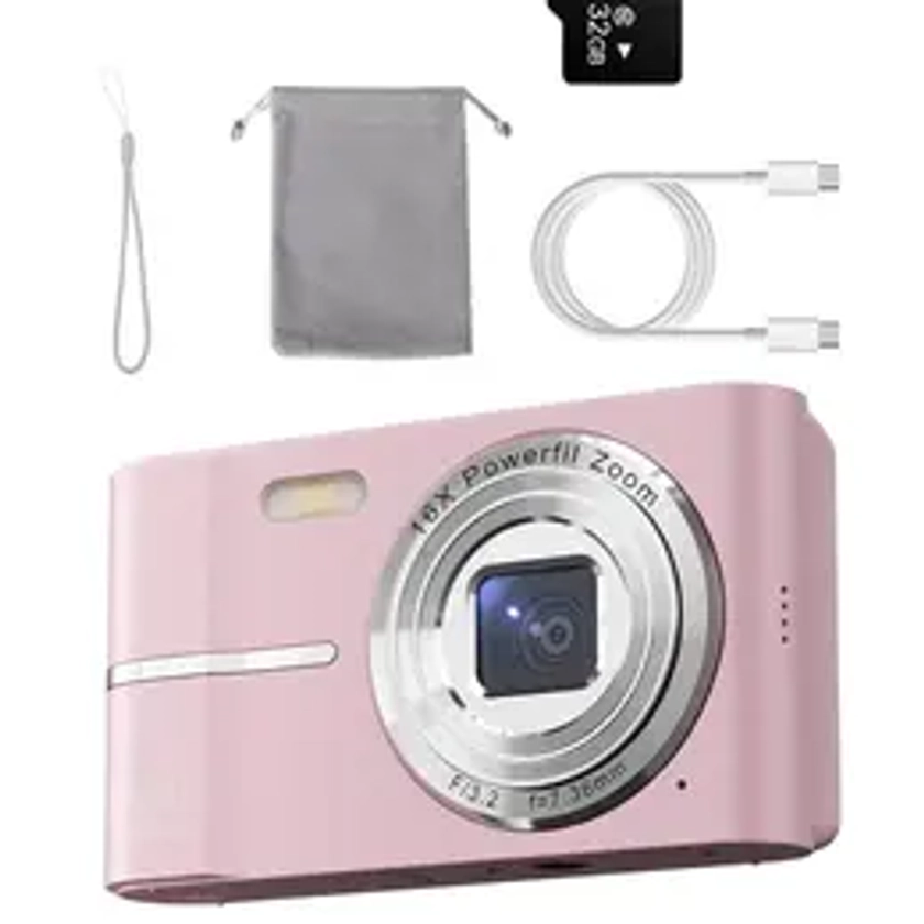 FHD 1080P Digital Camera with SD Card, 16X Digital Zoom Camera, Portable Mini Camera Digital for Teenagers Students Boys Girls, Point and Shoot Camera for Gifts, Digital Cameras, Holiday Essentials, Back to School, Men's Gadgets