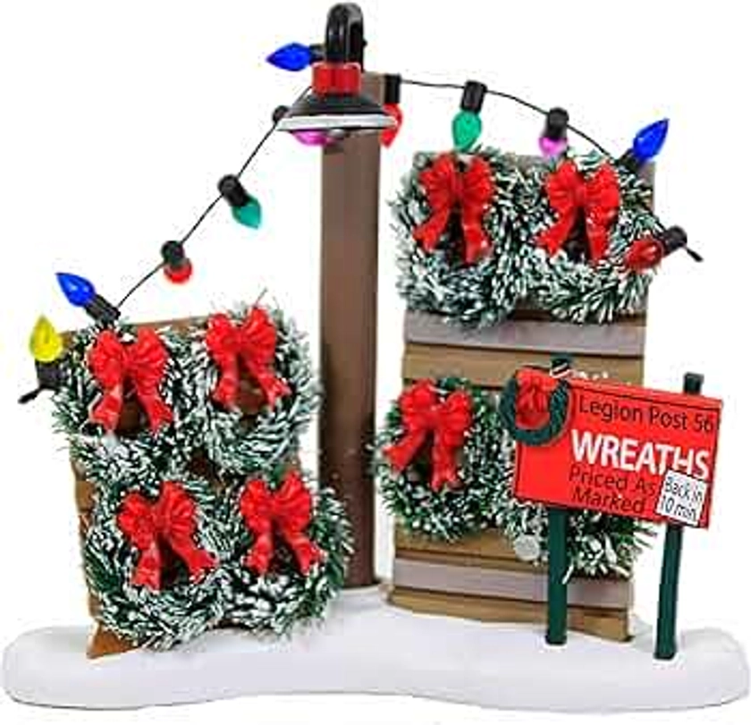 Department 56 Village Collection Accessories Legion Post 56 Wreaths for Sale Lit Figurine, 3.95 Inch, Multicolor