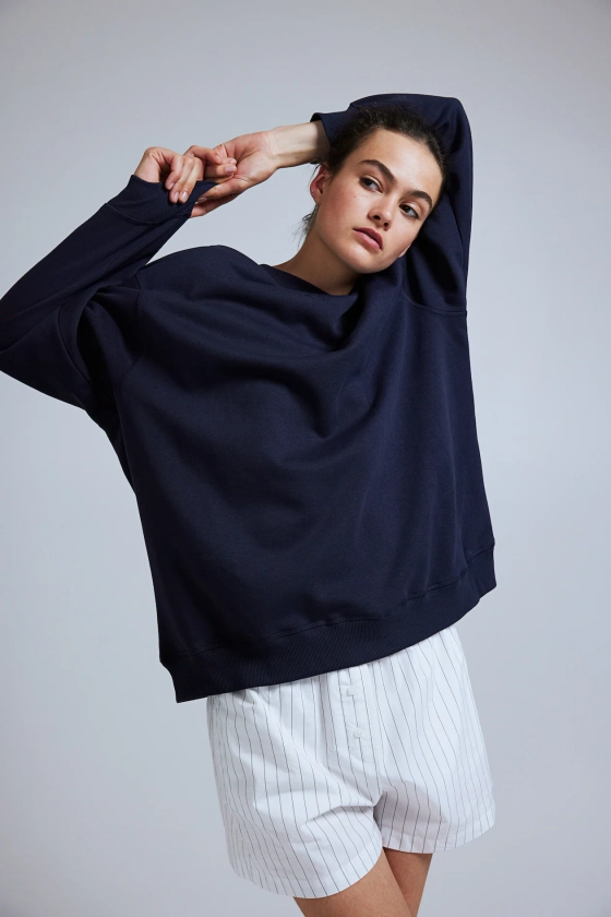 Sweat oversize - Ras-de-cou - Manches longues - Bleu marine - FEMME | H&M FR