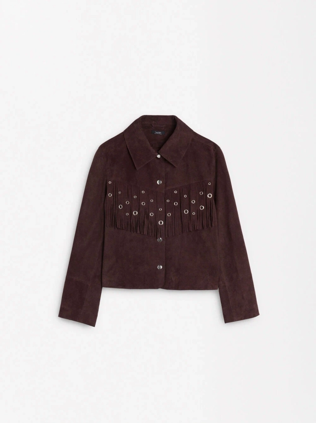 Veste En Cuir Avec Clous Et Franges Bordeaux | Parfois