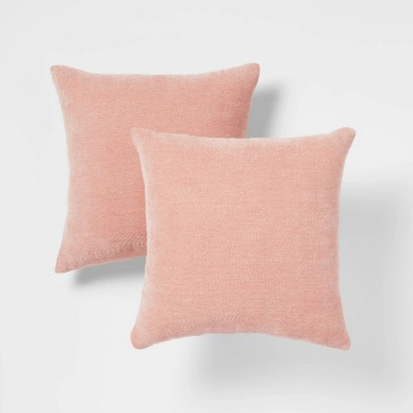 2pk Chenille Square Throw Pillows Pink - Threshold™: Soft Polyester, Indoor Decorative Pillow Set