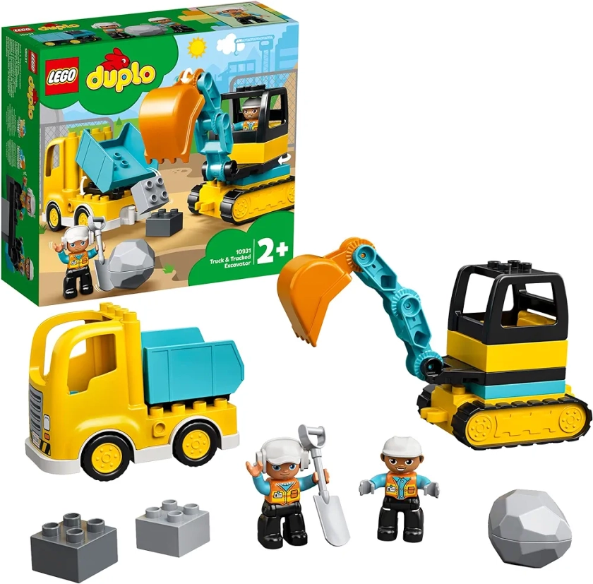 LEGO Duplo 10931 Le Camion et la Pelleteuse - Jeux de Voiture sur Le théme du Chantier pour Les Enfants de 2 Ans et Plus