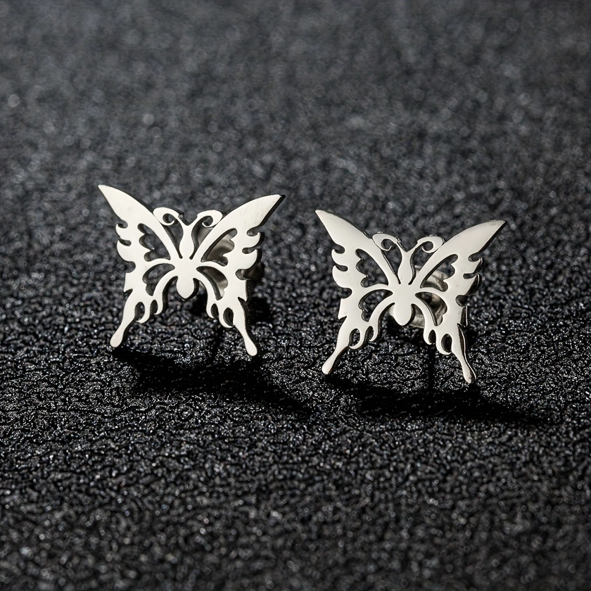 1/4 Pairs Stainless Steel Earrings, Trendy Butterfly Stud Earrings For Men, Party Jewelry Gifts
