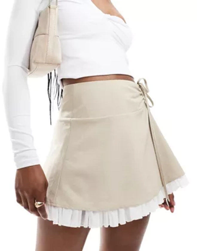 Miss Selfridge tailored double layer ruched mini skirt in stone | ASOS