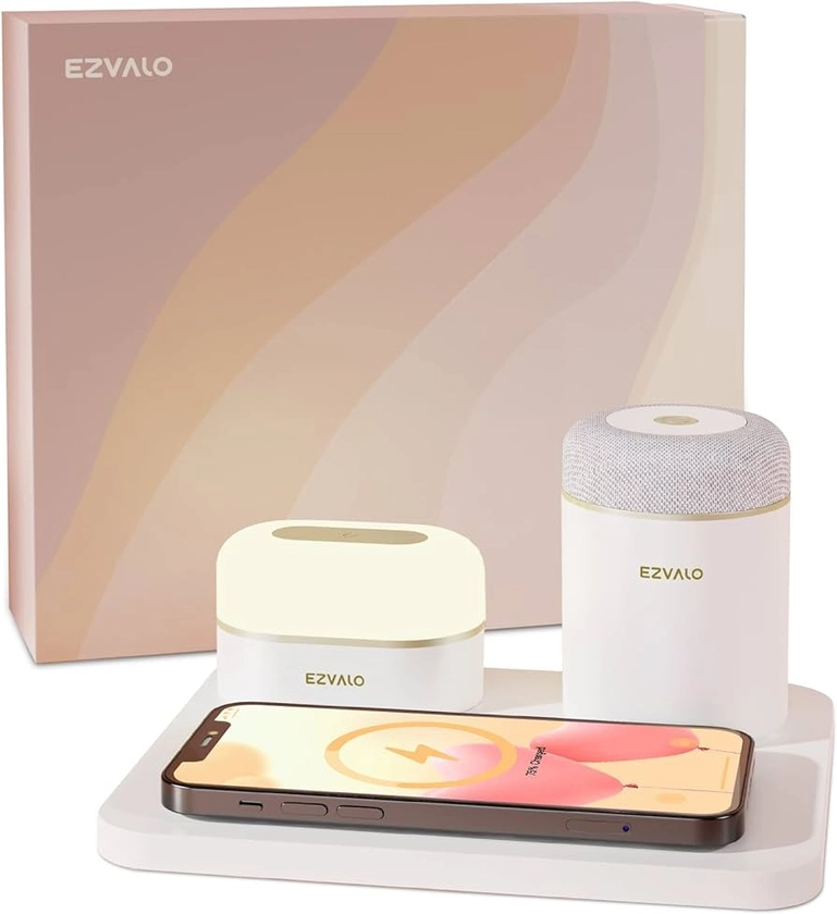 Amazon.com: EZVALO 3 in 1 Charger Station with LED Night Light, Portable Bluetooth Speaker, Wireless Charging Station for Multiple iPhone, Samsung/Huawei/Honor/Xiaomi/Oppo, Gifts for Women, Birthday Tech Gifts : Cell Phones & Accessories