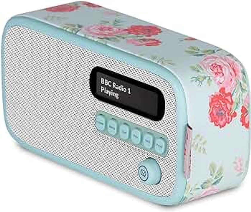 VQ Dexter Portable DAB & FM Radio With Mains Powered & Battery Operated With LCD Display, Digital Tick Approved DAB+ Radio, Designer Auto Scan Digital Radio with 60 Presets - Cath Kidston Antique Rose