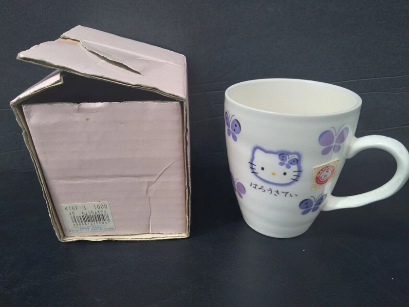 Rare New NIB Vintage 1999 Sanrio HELLO KITTY Purple Butterfly Mug Coffee Tea Cup