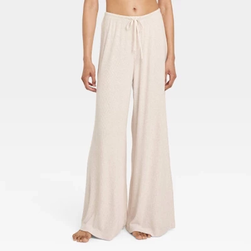 Women's Cozy Ribbed Wide Leg Pants - Auden™ Oatmeal M