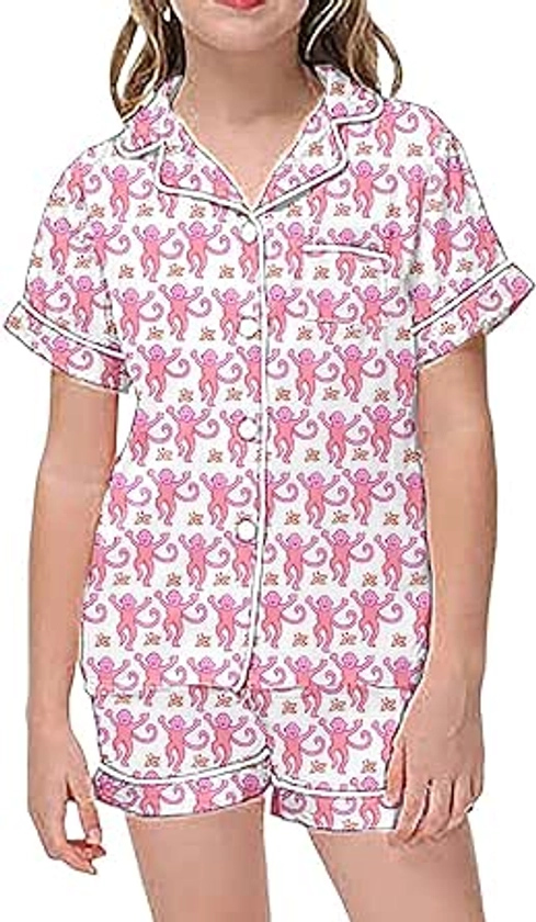 Generic Summer Pajamas For Girls 2 Piece Pajama Set Y2K Trendy Roller Dupes Rabbit Preppy Graphic Print Monkey Button Down Shorts Pjs Womens Valentines Day Pajamas A22-Pink 140 at Amazon Women’s Clothing store