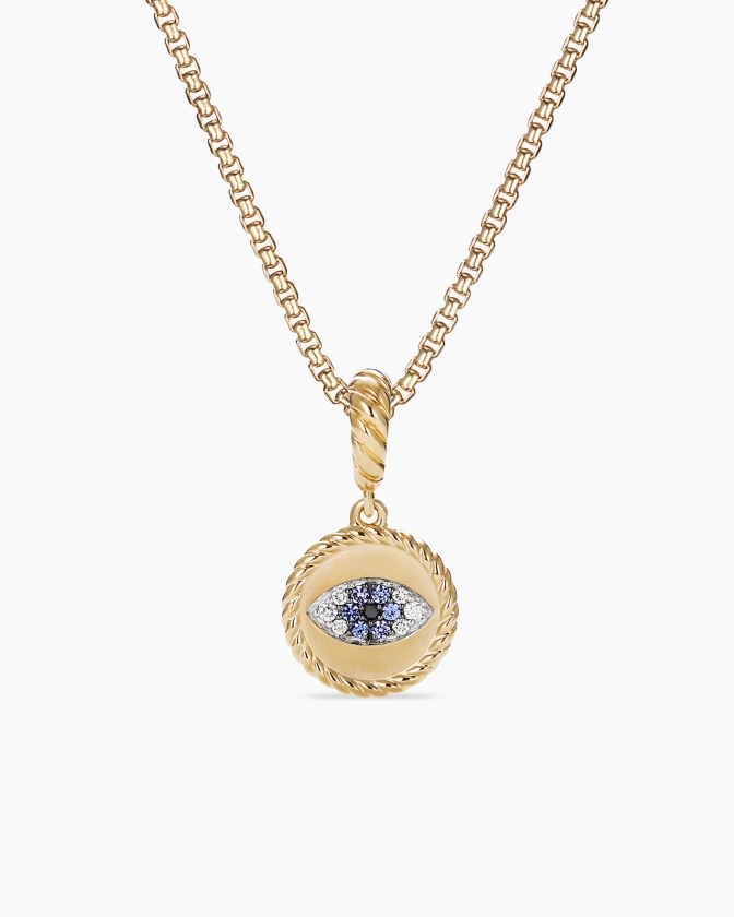 David Yurman | Evil Eye Amulet in 18K Yellow Gold with Pavé Blue Sapphires and Diamonds, 18.8mm