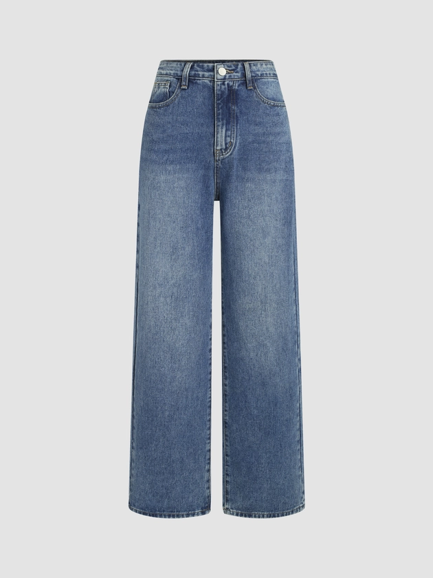 Denim Solid Straight Leg Jeans