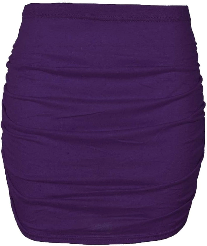 Fashion Star Women's Plain Elasticated Stretchy Side Ruched Gathered Bodycon Mini Skirt