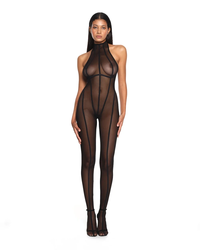 Bodysuit Ultra-stretch Durable Black Mesh Fabric