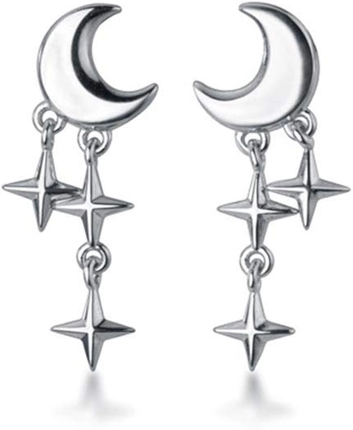SLUYNZ 925 Sterling Silver Tiny Moon Star Earrings Studs for Women Small Moon Studs Earrings Star Drop